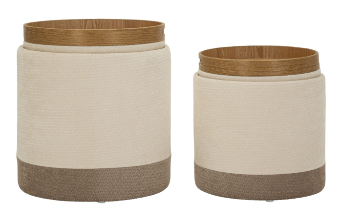 Set 2 pufuri container cu tavă integrată maro și crem [6]