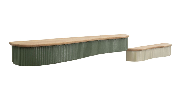 Set 2 rafturi de perete din lemn si metal verde alb pentru living [2]