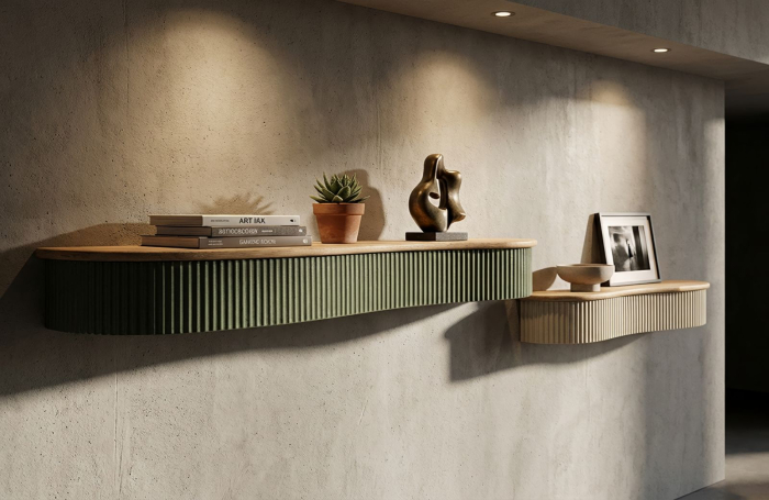 Set 2 rafturi de perete din lemn si metal verde alb pentru living [9]