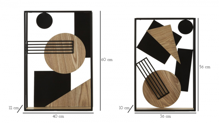Set 2 rafturi perete design abstract cadre negre lemn Picassy - CreativDeco.ro [7]