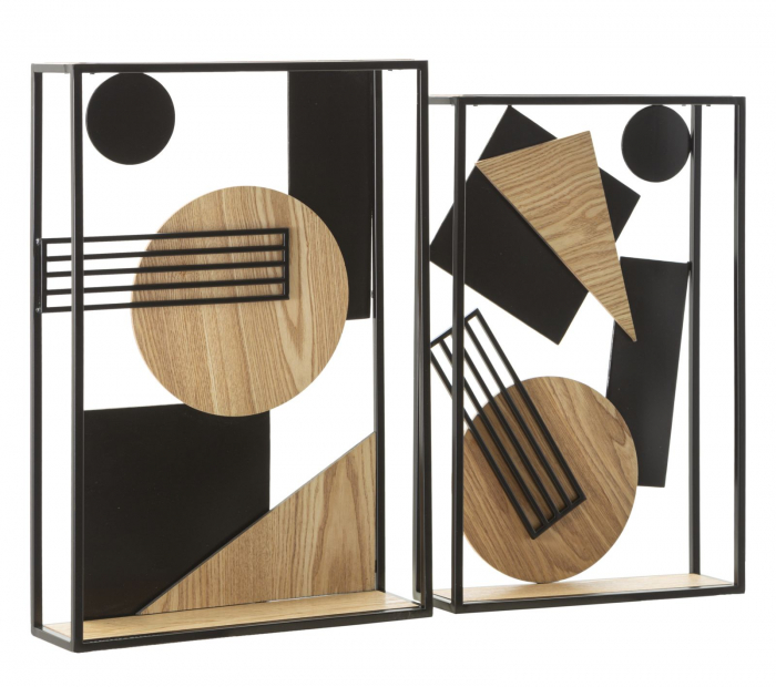 Set 2 rafturi perete design abstract cadre negre lemn Picassy - CreativDeco.ro [2]