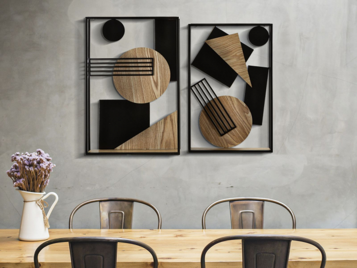 Set 2 rafturi perete design abstract cadre negre lemn Picassy - CreativDeco.ro [6]