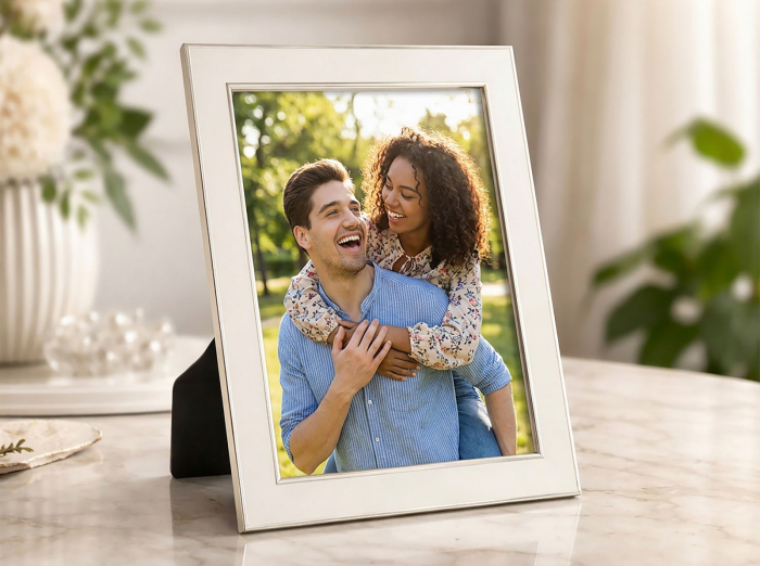 Set 2 rame foto alb și argintiu din metal cu ramă lată 20x25 [5]