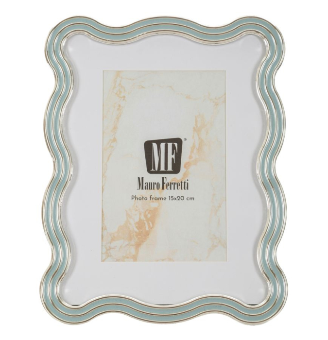 Set 2 rame foto albastru deschis și argintiu din metal cu linie ondulată 17.5x1.3x22.5 cm [2]