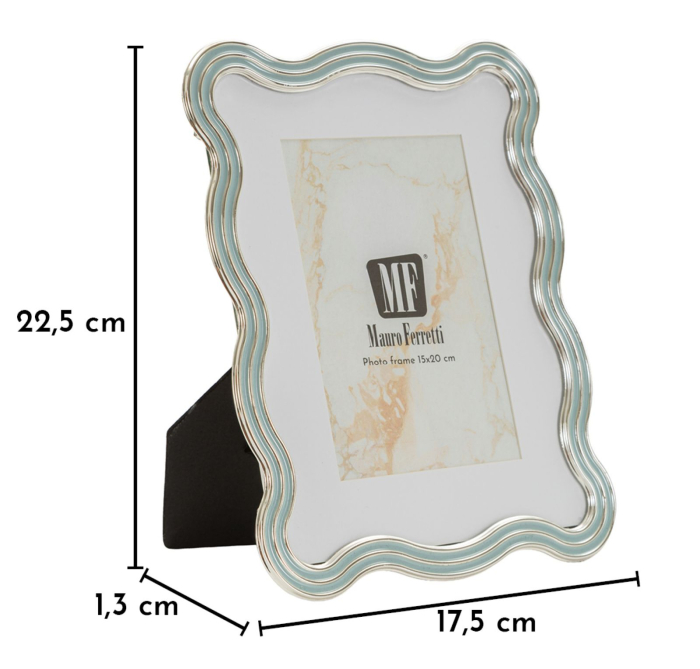 Set 2 rame foto albastru deschis și argintiu din metal cu linie ondulată 17.5x1.3x22.5 cm [6]
