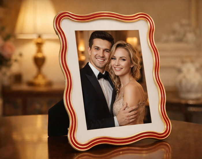 Set 2 rame foto roșu și auriu din metal cu linie ondulată 22.7x1.3x27.6 cm [5]