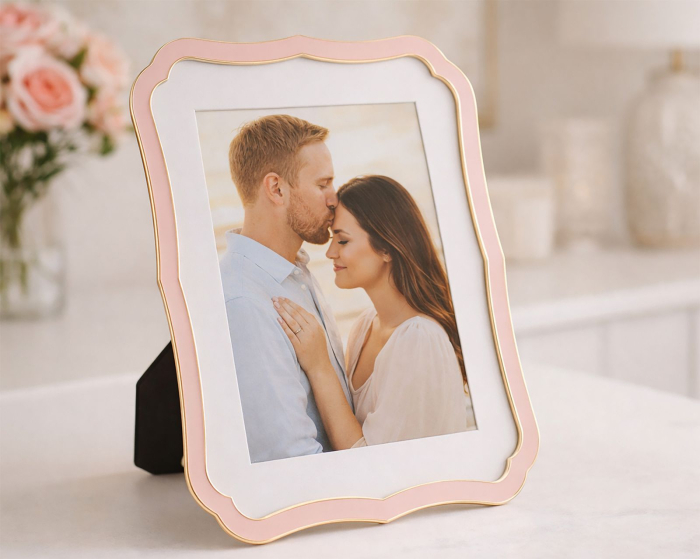 Set 2 rame foto roz pastel și auriu din metal cu profil decorativ 22.1x1.4x27.2 cm [5]