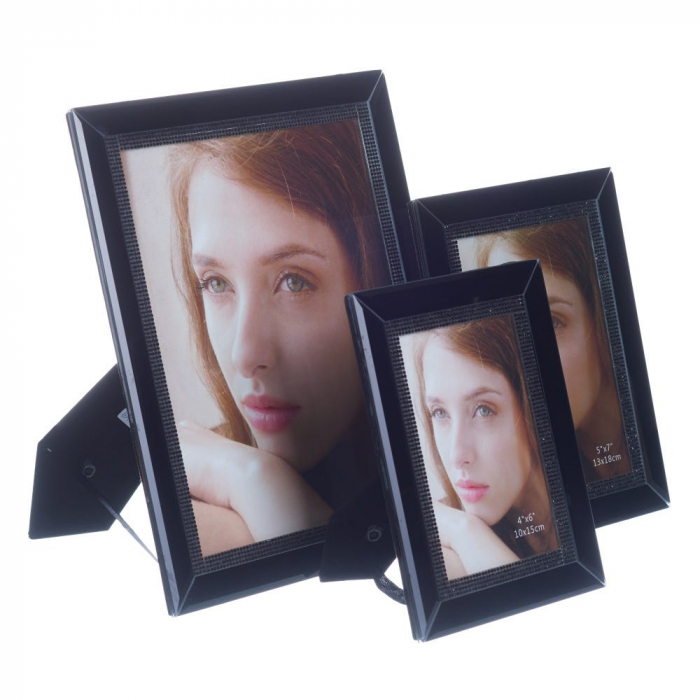 Set 2 rame foto sticlă neagră cu cristale 20x25cm – design glam elegant [2]