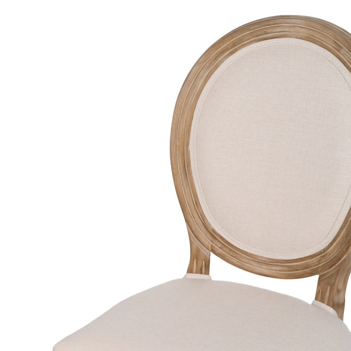 Set 2 scaune alb-bej din lemn și textil cu spătar medalion din in și picioare strunjite [7]