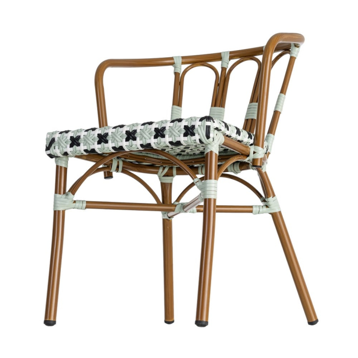 Set 2 scaune HoReCa de exterior stivuibile cu brațe din aluminiu și ratan sintetic în verde și alb [7]