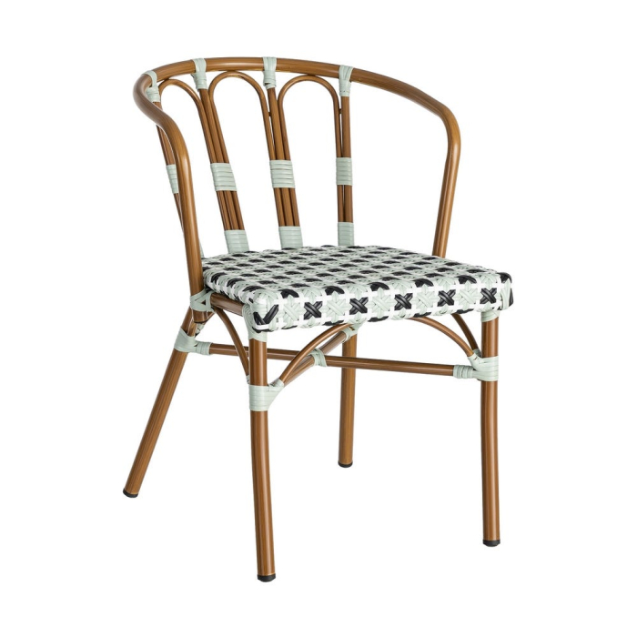 Set 2 scaune HoReCa de exterior stivuibile cu brațe din aluminiu și ratan sintetic în verde și alb [11]