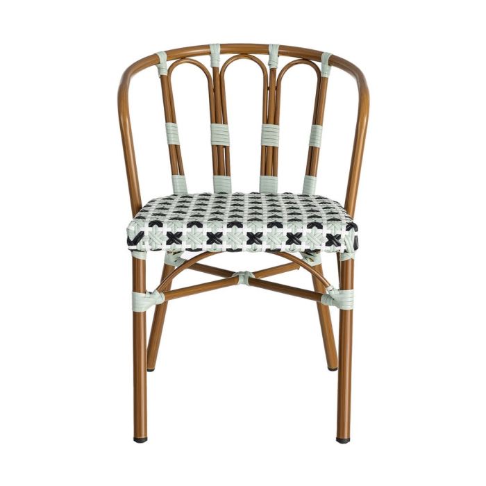 Set 2 scaune HoReCa de exterior stivuibile cu brațe din aluminiu și ratan sintetic în verde și alb [8]