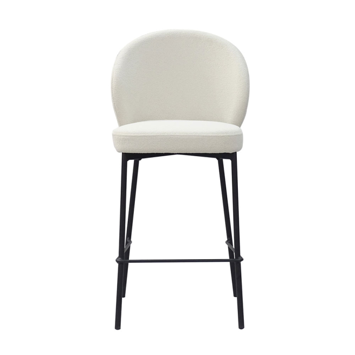 Set 2 scaune de bar din stofă buclé albă cu spătar rotunjit [4]