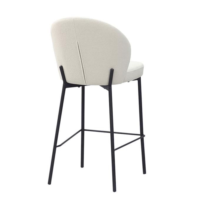 Set 2 scaune de bar din stofă buclé albă cu spătar rotunjit [3]