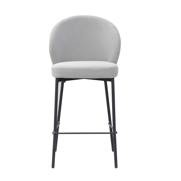 Set 2 scaune de bar din stofă buclé gri deschis cu spătar rotunjit [4]