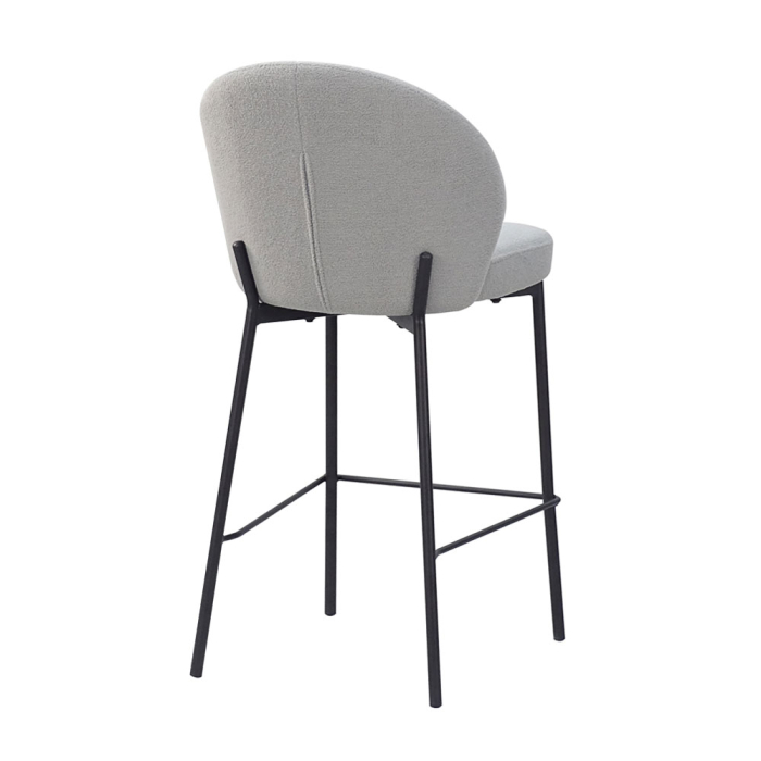 Set 2 scaune de bar din stofă buclé gri deschis cu spătar rotunjit [3]