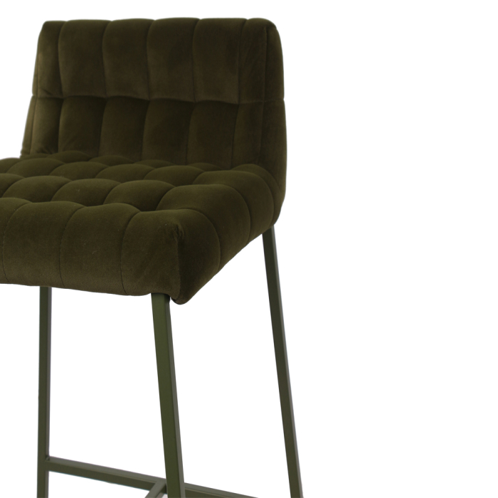 Set 2 scaune de bar din stofă verde olive matlasată [10]