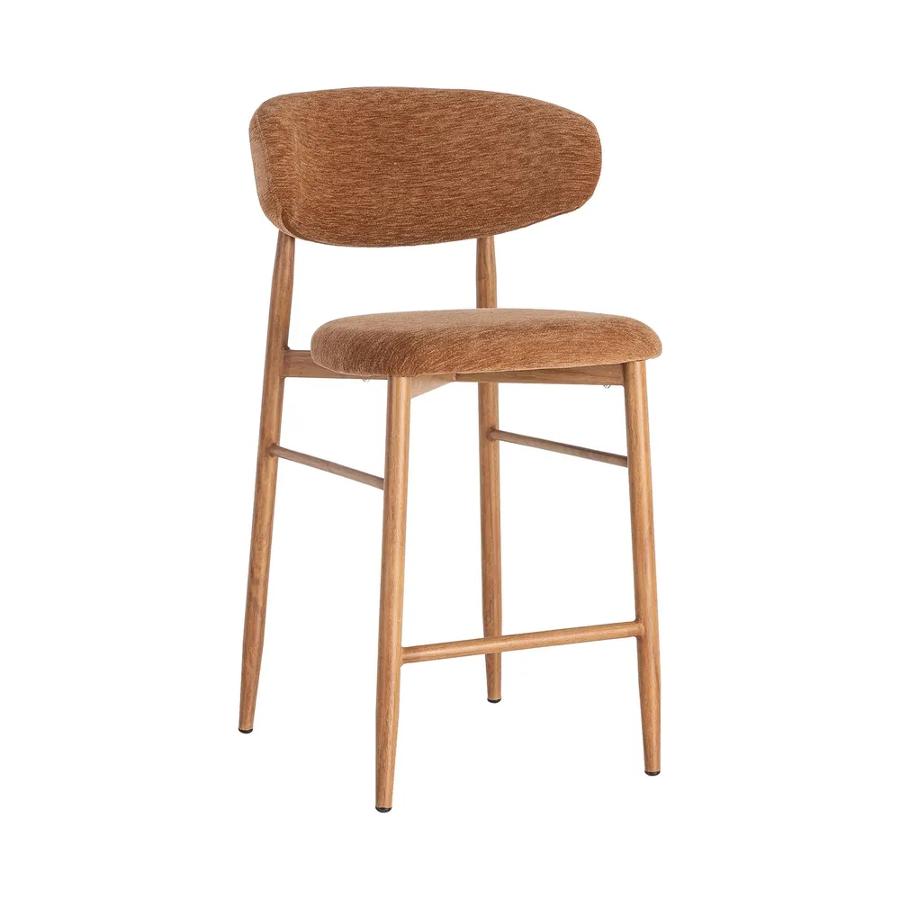 Set 2 scaune bar stofă portocalie metal maro deschis [2]