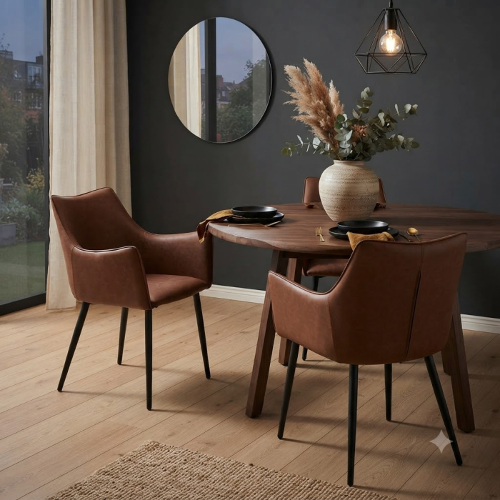 Set 2 scaune de dining din piele ecologică maro [2]