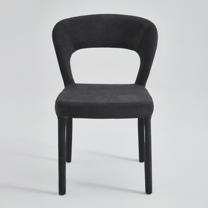 Set 2 scaune de dining din stofă chenille neagră [5]