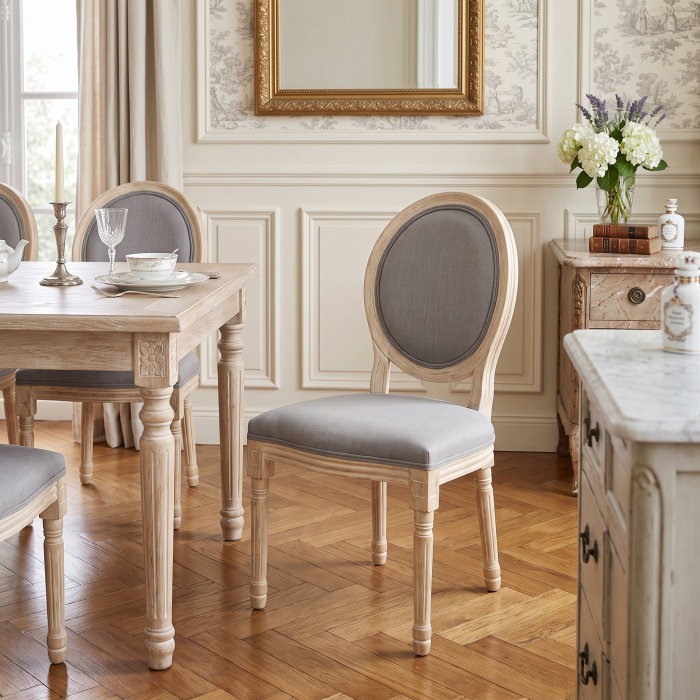 Set 2 scaune de dining din stofă cu aspect de in gri [2]