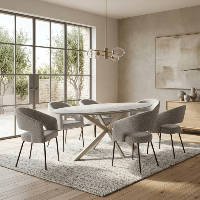 Set 2 scaune de dining din stofă gri deschis tip bucle [2]