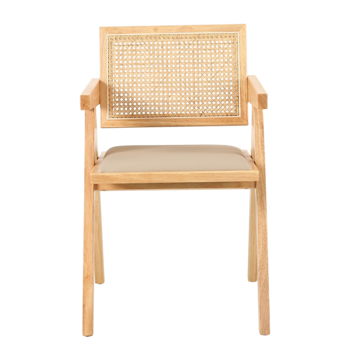 Set 2 scaune de dining și grădină din lemn de cauciuc bej [5]