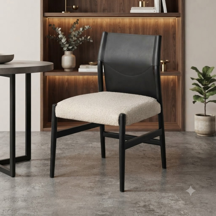 Set 2 scaune de dining și Horeca din metal negru cu tapițerie crem [2]