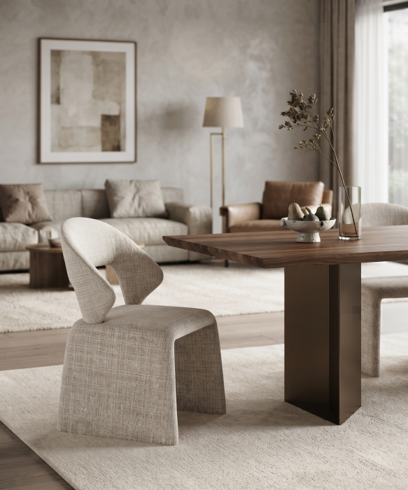 Set 2 scaune dining și Horeca din stofă albă cu design curbat [2]