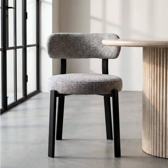 Set 2 scaune de dining și Horeca din stofă gri deschis cu structură metalică neagră [2]