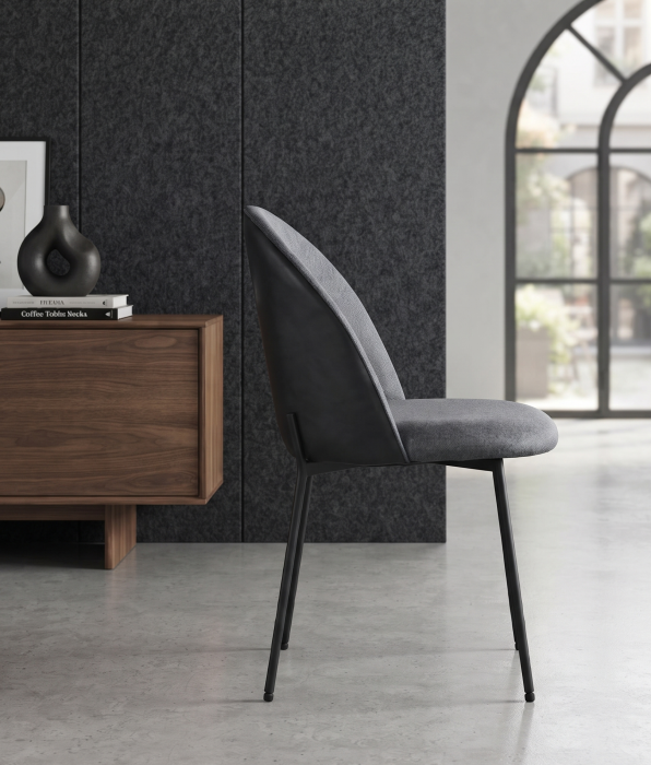 Set 2 scaune dining și Horeca din stofă și piele ecologică gri închis [2]