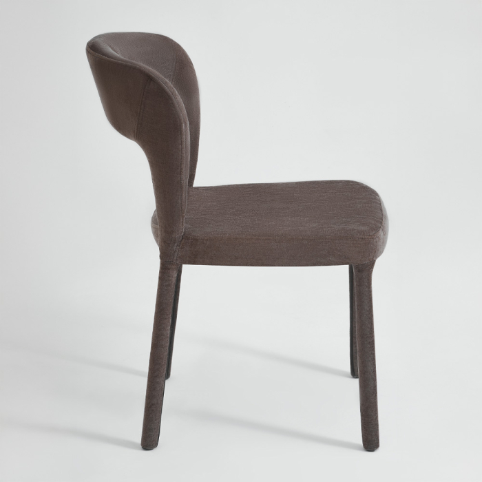 Set 2 scaune dining și Horeca din stofă chenille maro cu spătar decupat [2]
