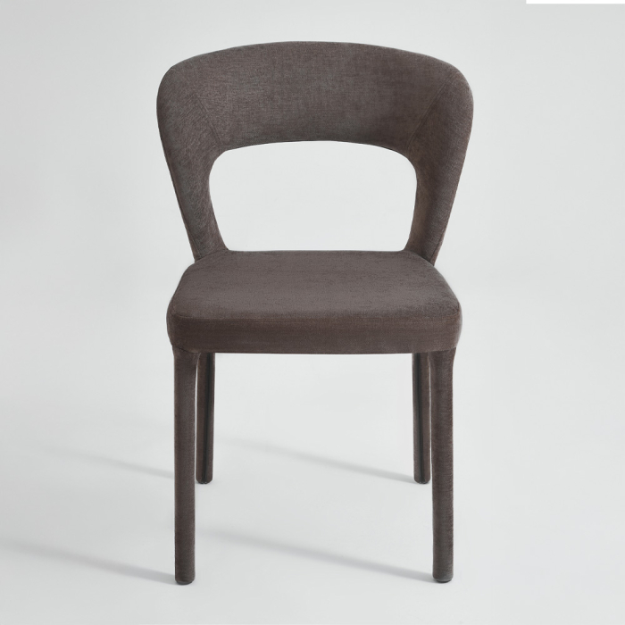 Set 2 scaune dining și Horeca din stofă chenille maro cu spătar decupat [4]
