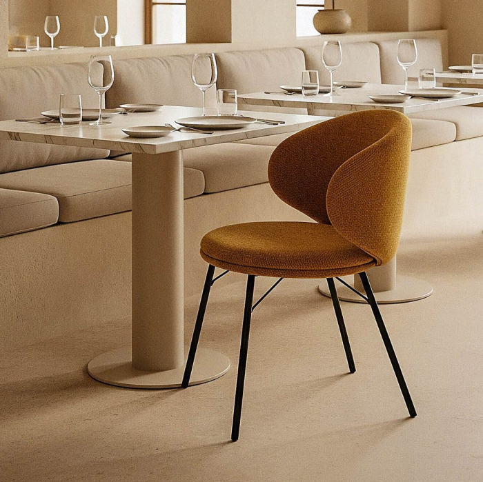 Set 2 scaune dining muștar HoReCa din stofă și metal [1]