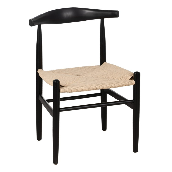 Set 2 scaune dining japandi lemn negru cu șezut sfoară bej [3]