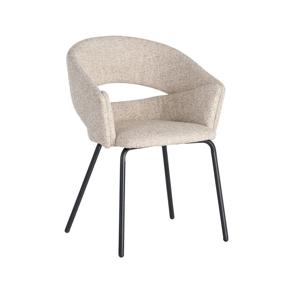 Set 2 scaune dining stofă bej și metal negru [4]