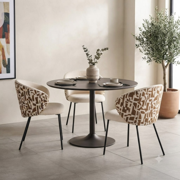 Set 2 scaune crem cu imprimeu decorativ pentru dining [2]
