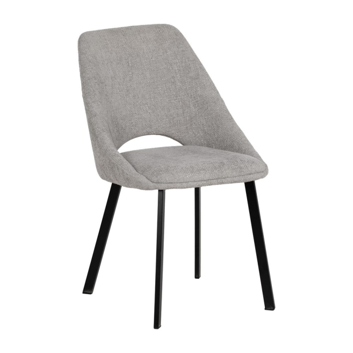 Set scaune dining gri cu spătar decupat și picioare metalice negre [2]