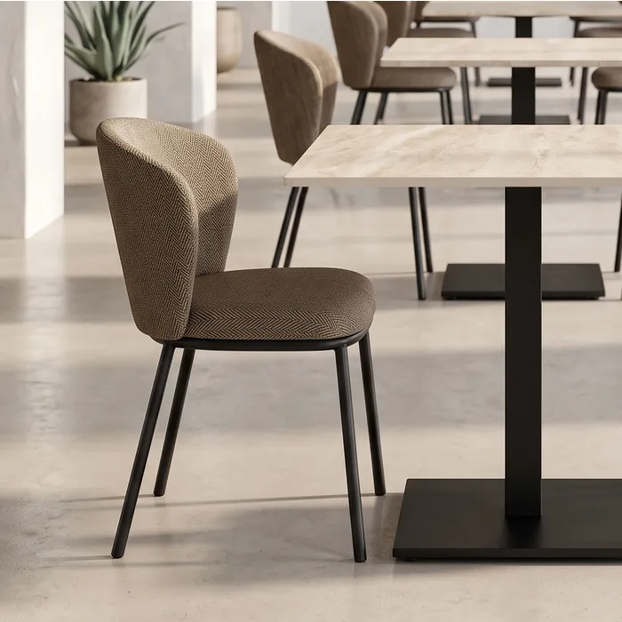 Set 2 scaune dining stofă maro metal negru [2]