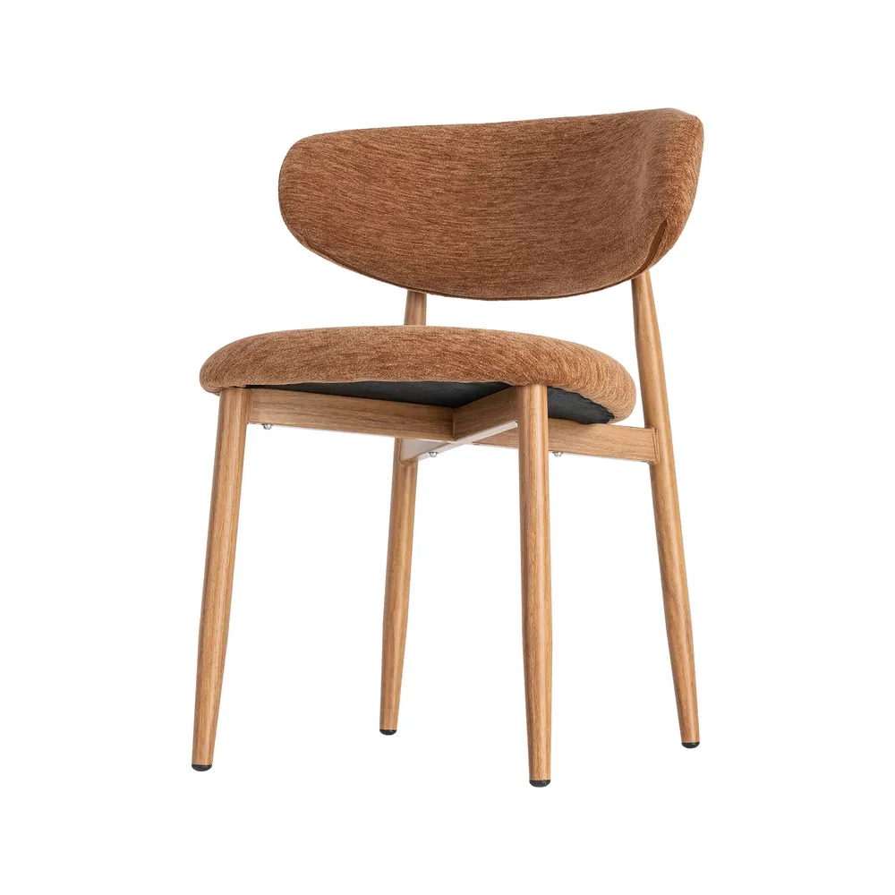 Set 2 scaune dining stofă portocalie metal maro deschis [4]