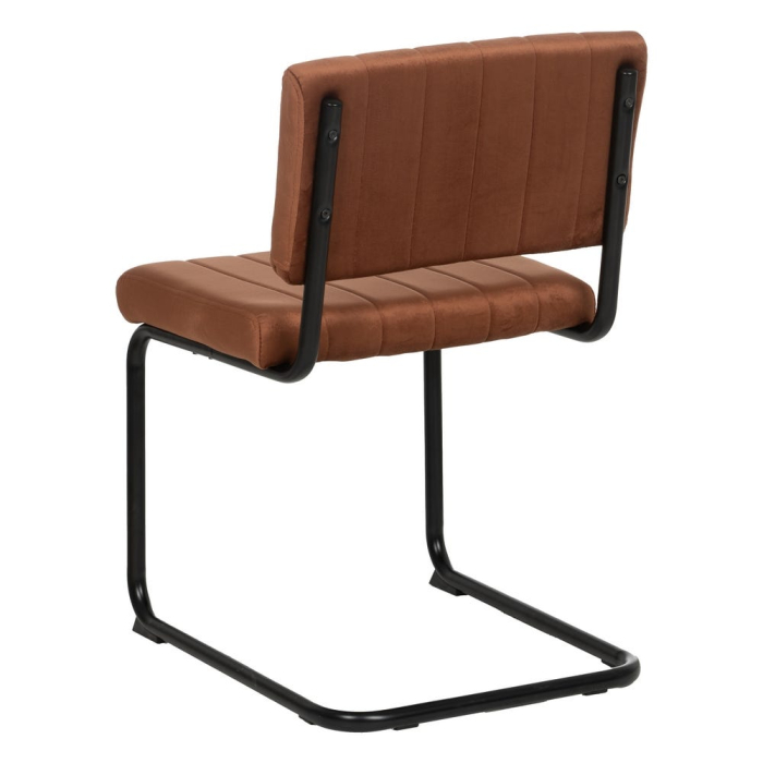 Set de 2 scaune dining teracotă tapițate din stofă, matlasate, bază metalică neagră tip sanie, stil retro-modern [5]