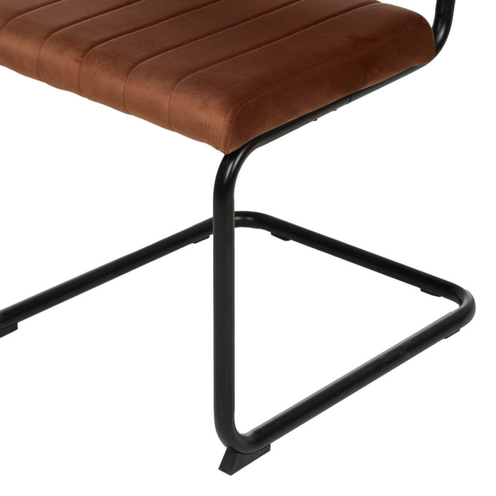 Set de 2 scaune dining teracotă tapițate din stofă, matlasate, bază metalică neagră tip sanie, stil retro-modern [11]