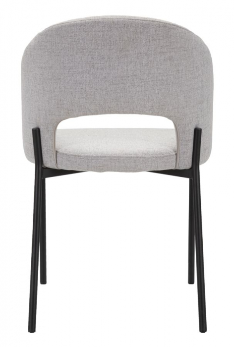 Set de 2 scaune dining gri tapițate din stofă, spătar curbat cu decupaj și picioare metalice negre [5]