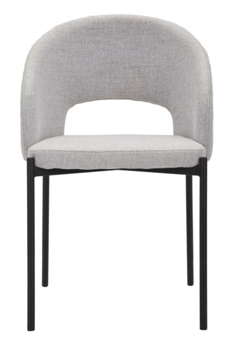 Set de 2 scaune dining gri tapițate din stofă, spătar curbat cu decupaj și picioare metalice negre [4]