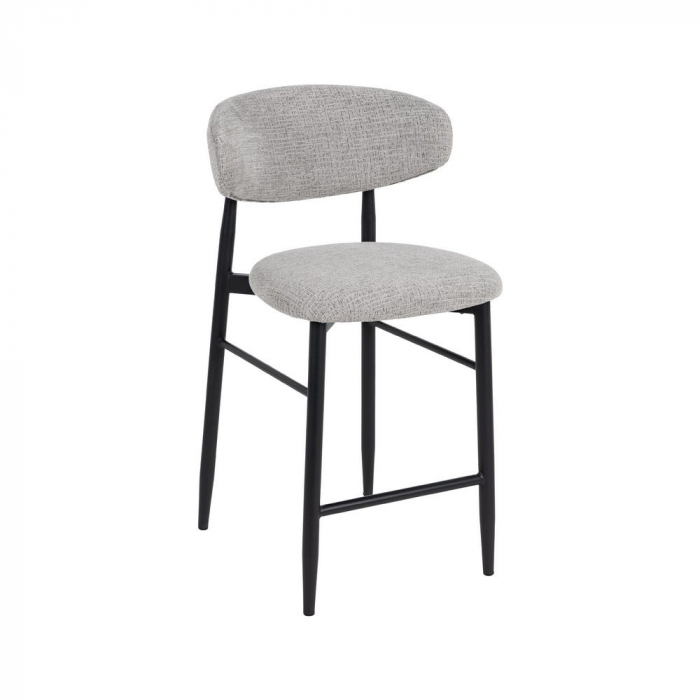 Set 2 scaune bar gri tapițate 65 cm – picioare metalice negre, design modern Ixia [2]