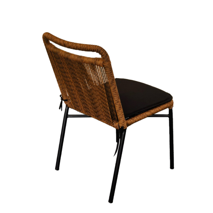 Set scaune dining terasă ratan sintetic maro cu perne și metal negru [4]
