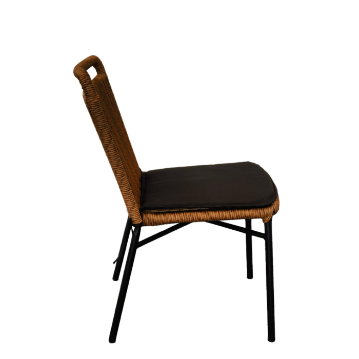 Set scaune dining terasă ratan sintetic maro cu perne și metal negru [3]