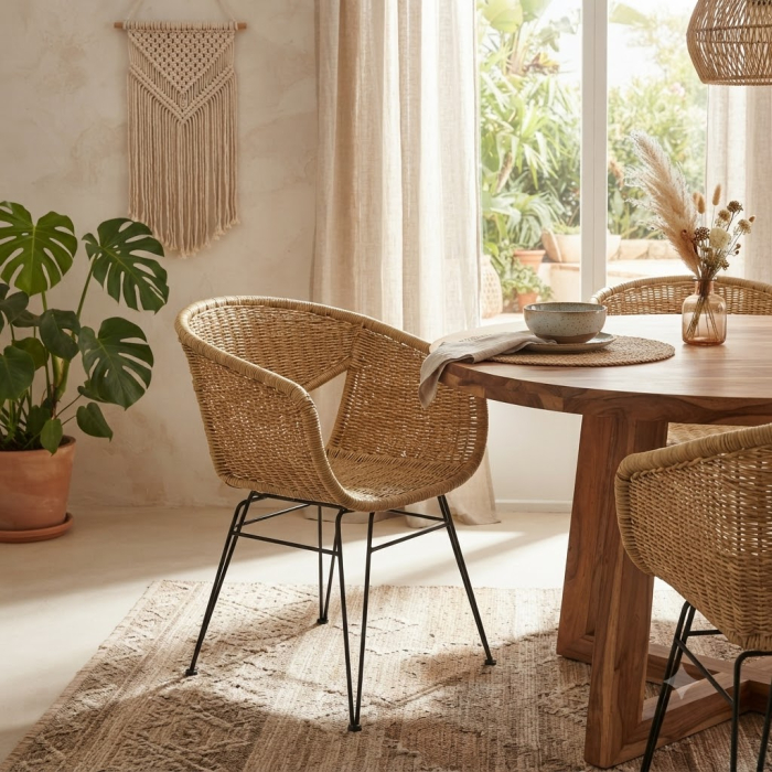 Set scaune dining terasă ratan sintetic natural și metal negru [2]