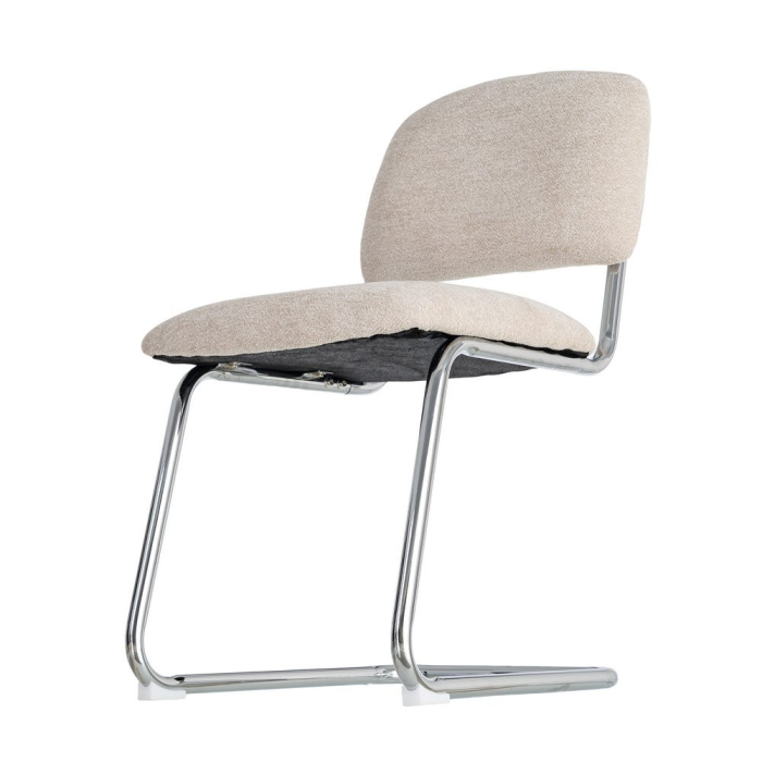 Set 2 scaune tapițate bej cu structură metalică cromată în stil retro pentru dining și birou [7]