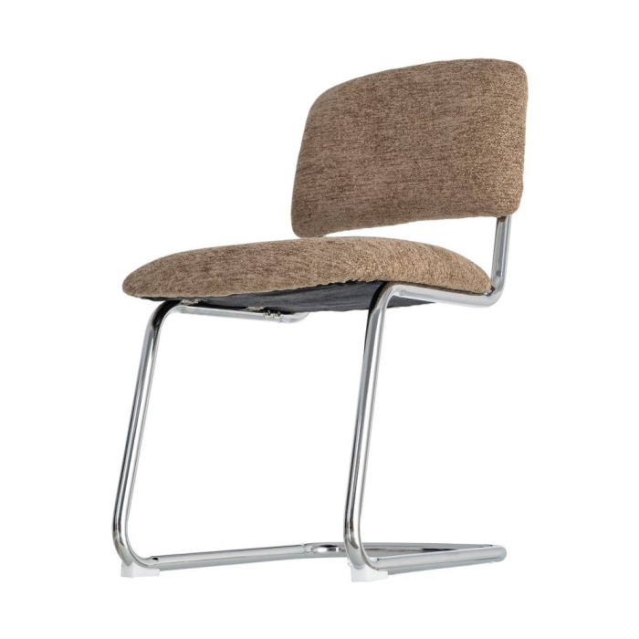 Set 2 scaune tapițate taupe cu structură metalică cromată în stil retro pentru dining și birou [7]